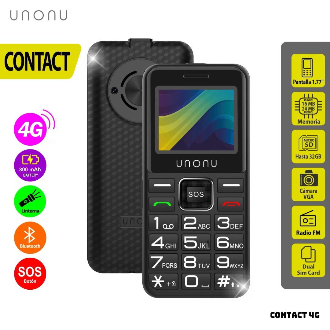 CELULAR BASICO UNONU CONTACT 4G DUAL SIM - NEGRO